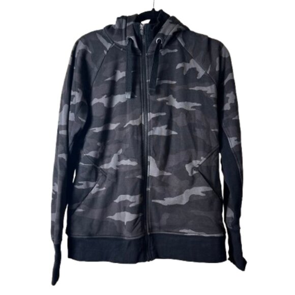 ATHLETA Camo Camouflage Zip Front Hoodie Sweatshirt Thumb Hole - Picture 1 of 9